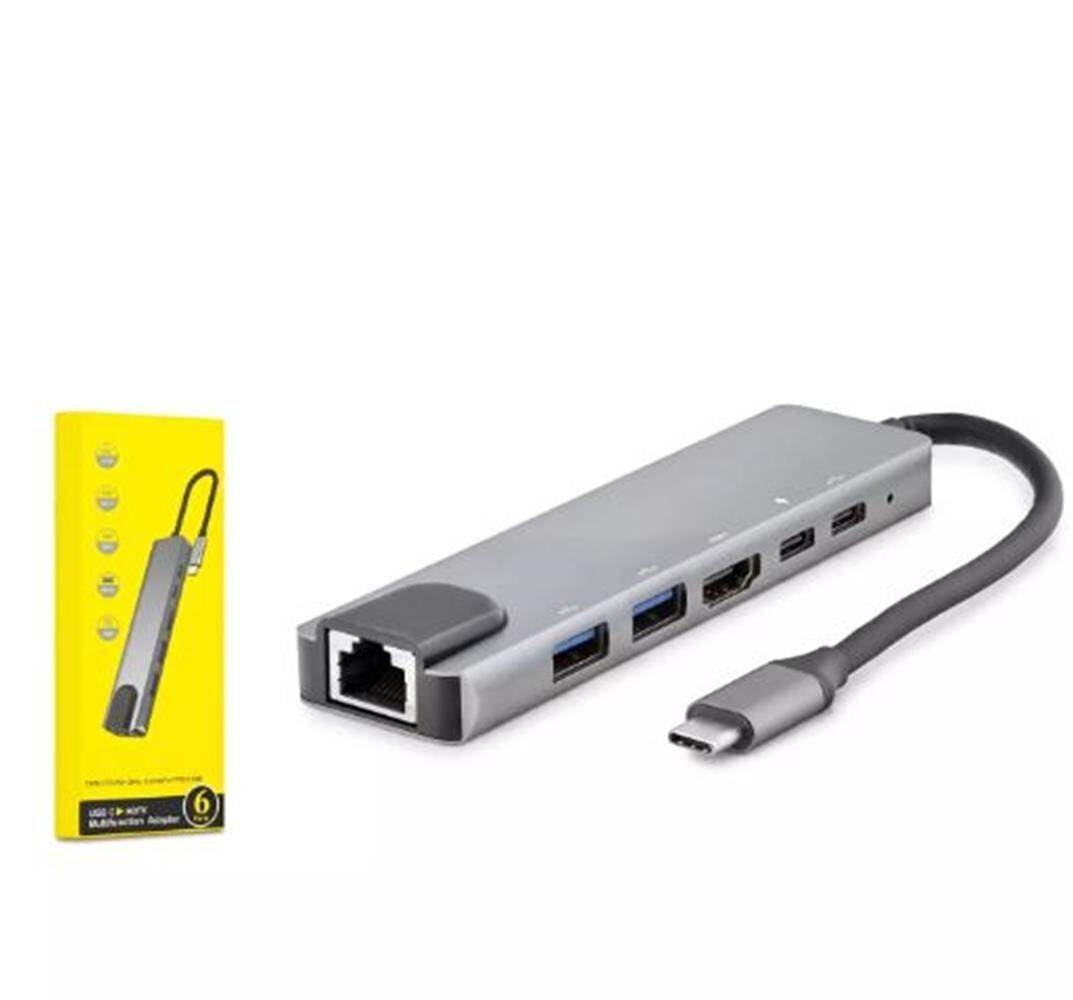 HADRON HDX7791 TYPE-C HDTV COMBO HDMI 4K 30HZ + 2-TYPE-C + 2-USB3.0 + LAN 6IN1 GRİ