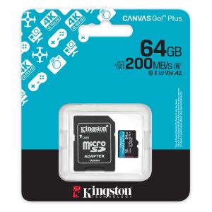 Kingston SDCG4-64GB 64GB microSDXC Canvas Go Plus Gen4 200MB-s A2 U3 V30 Card + ADP Hafıza Kartı