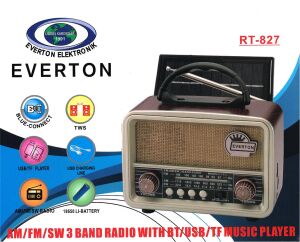 Everton RT-827 Bluetooth-USB-SD-FM Şarjlı Nostaljik Radyo (Solar Güneş Panelli)