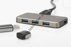 Digitus DA-70240-1 4 Port USB 3.0 Hub, 5V-2A güç adaptörü dahil, alüminyumi DA-70240-1