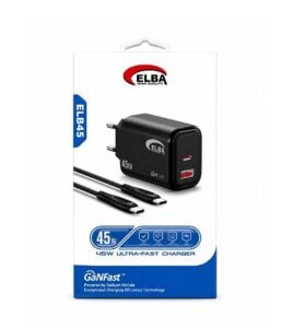 Elba ELB45 45W Siyah Ev Şarj Kafa+ Type- C To Type-C Kablo ( GANFAST Teknoloji Şarj Aleti )