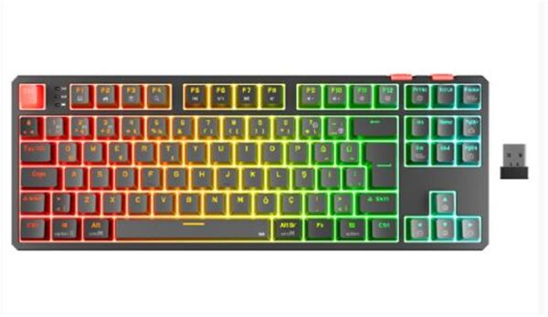 Rampage YORU TKL PRO Gri-Siyah OUTEMU Red Swich Q Kablosuz RGB Mekanik Oyuncu Klavyesi