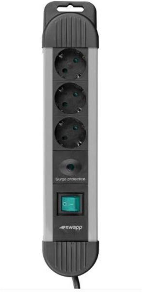 S-link SPGKS03 1.5m 3G1.5mm2 900 Joule 3Lü Akım Kor. Gri Priz Çoklayıcı