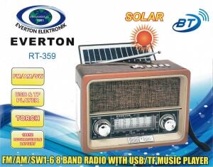 Everton RT-359 Fm-Am-Sw-Usb&Tf Player Güneş Enerjili Nostaljik Radyo