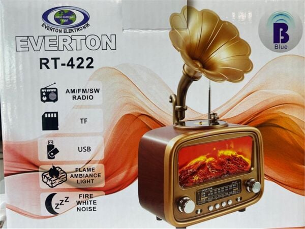 Everton Rt-422  Bluetooth Fm-Usb-Tf-Aux Şarjlı Nostaljik Radyo Gramafon (Alev Ambiyans Işığı)