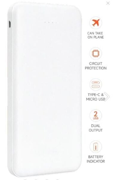 SnapMax SNP-3000 Beyaz 10.000 mah Powerbank 2x USB Çıkışlı 1 Type-C ve 1 Micro Girişli
