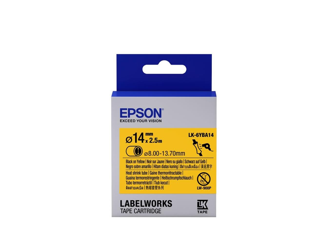 Epson LK-6YBA14 Sarı Üzeri Siyah Makaron (8-13,7 mm çap) 2,5Metre