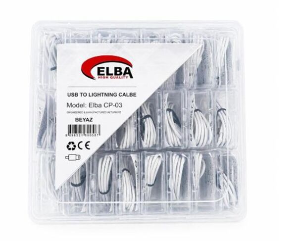 Elba CP-03 Şeffaf Kutulu Usb To Lightning 24lü Beyaz Şarj Kablosu