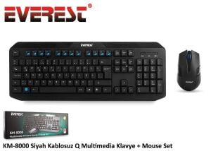 Everest KM-8000 Siyah Q Kalosuz Multimedya 104 Tuşlu Klavye Mouse Set 800 Dpı 3 Buton Mouse