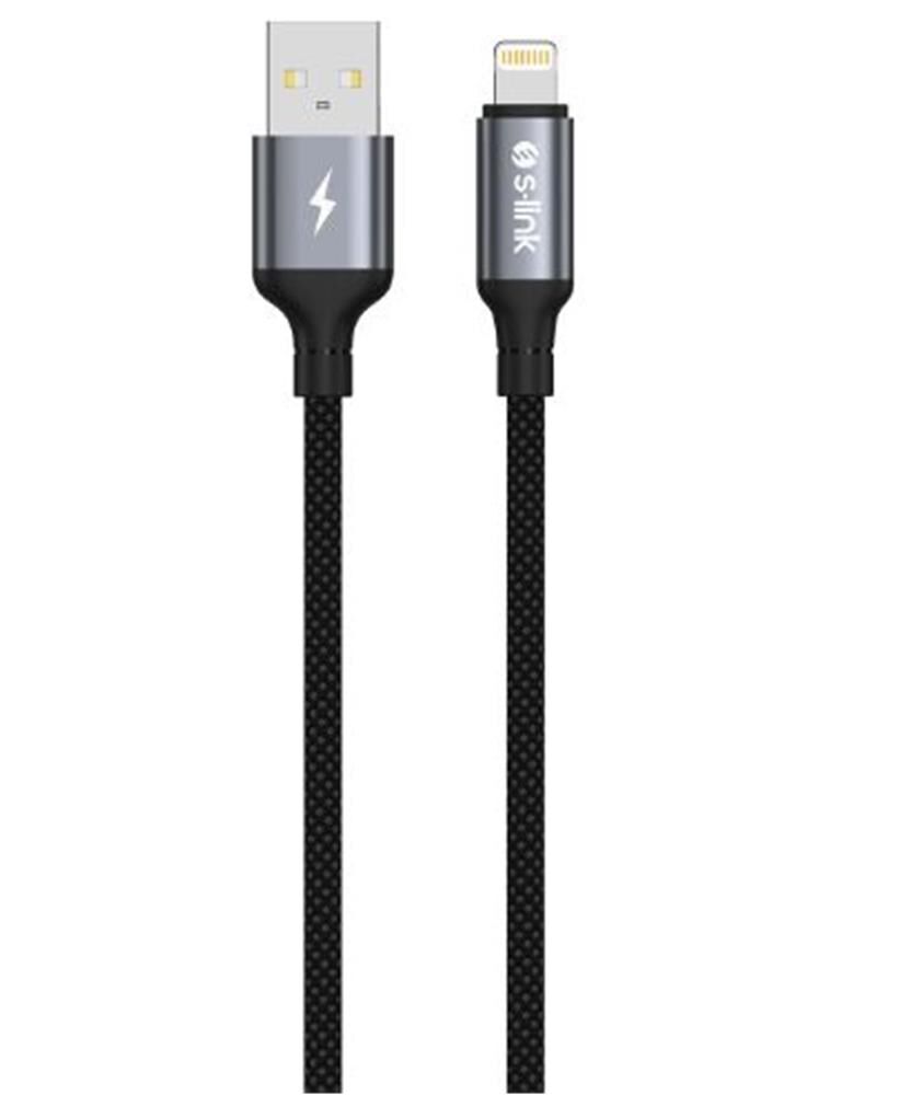 S-link Armor UL-01 12W 1.2m USB to Lightning PD Örgülü Metal Başlıklı Siyah Hızlı Şarj Kablosu