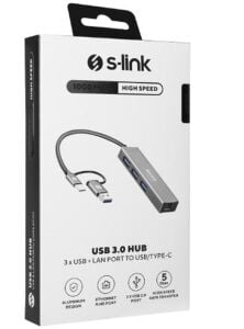 S-link SW-U332 Type-C - USB3.0 1000Mbps 3 Port Usb Gigabit Ethernet Adaptör