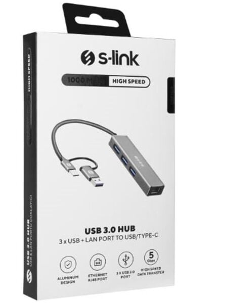 S-link SW-U332 Type-C - USB3.0 1000Mbps 3 Port Usb Gigabit Ethernet Adaptör