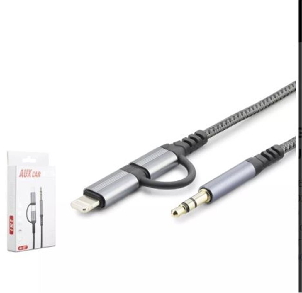 HADRON GJ-027 3.5MM TO TYPE-C + LIGHTNING KABLO AUX CAR SİYAH