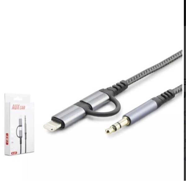 HADRON GJ-027 3.5MM TO TYPE-C + LIGHTNING KABLO AUX CAR SİYAH