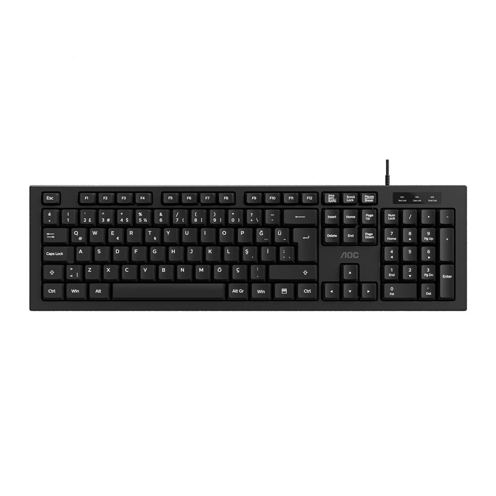 AOC KB130B-38 Usb Siyah Türkçe Kablolu Standart Klavye,Sessiz yazma
