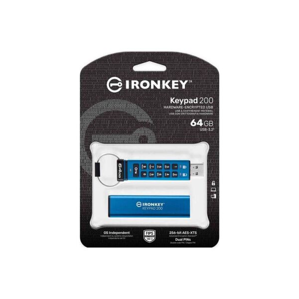 Kingston IKKP200-64GB 64GB IronKey Keypad 200, FIPS 140-3 Lvl 3 (Pending) Flash Bellek