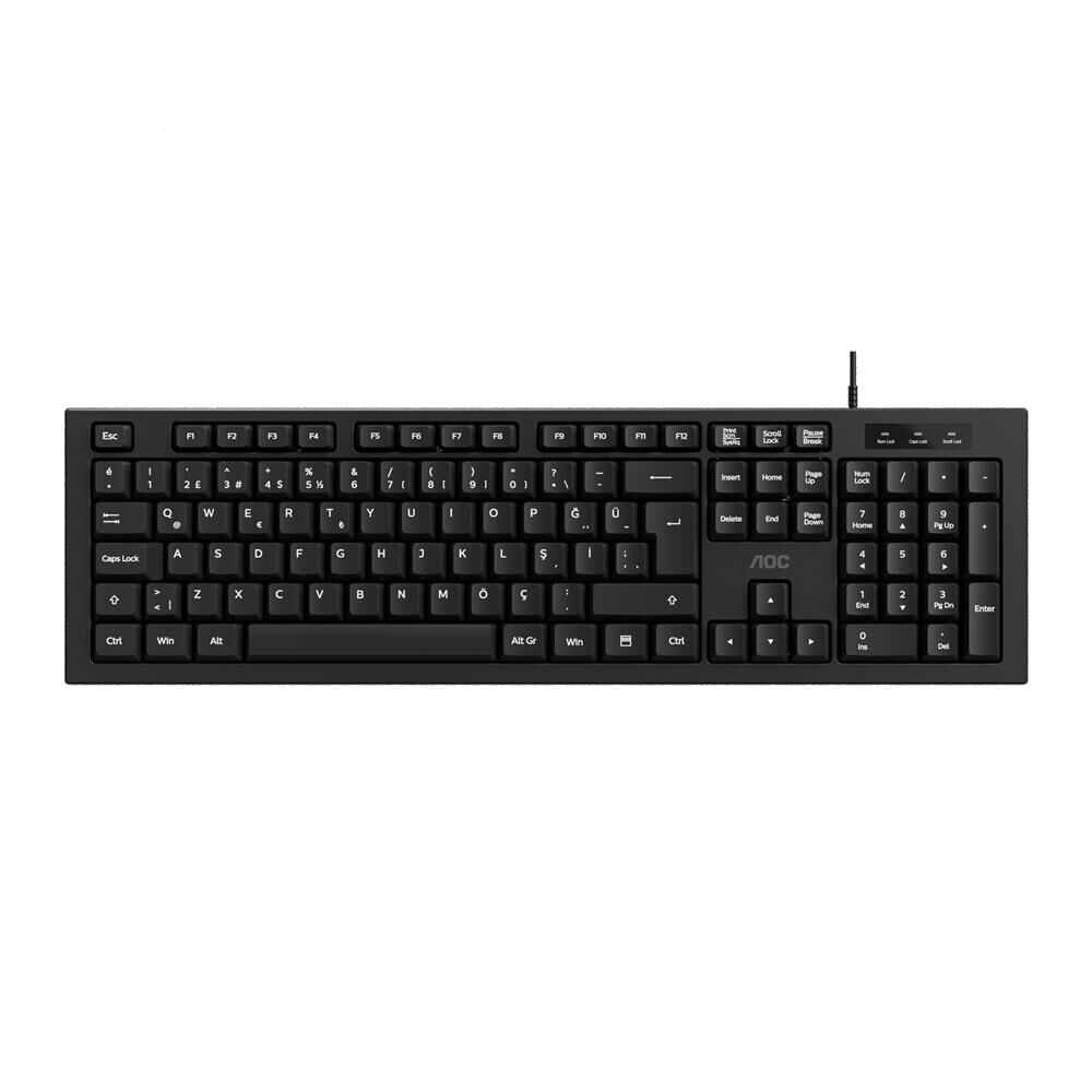 AOC KB130B-38 1,8mt Kablo Uzunluğu Usb Siyah Türkçe Kablolu Standart Klavye,Sessiz yazma