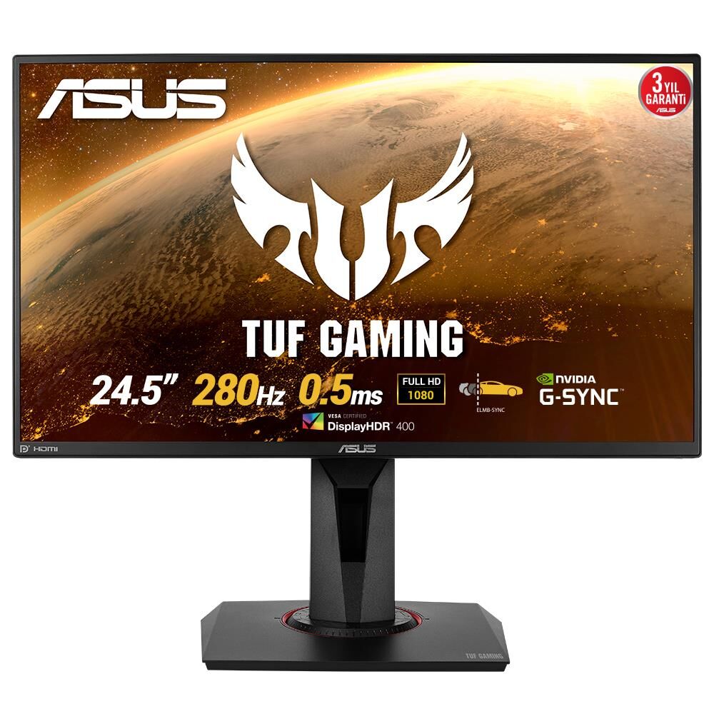 Asus 24,5'' Tuf Gaming VG258QM HDR Freesync Ve G-Sync Uyumlu 1920x1080 0.5MS 280HZ DP HDMI Monitör