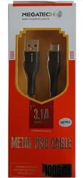 Megatech 3.1A A Örgülü Serisi Usb to Type-c 1mt  Data Kablosu Siyah