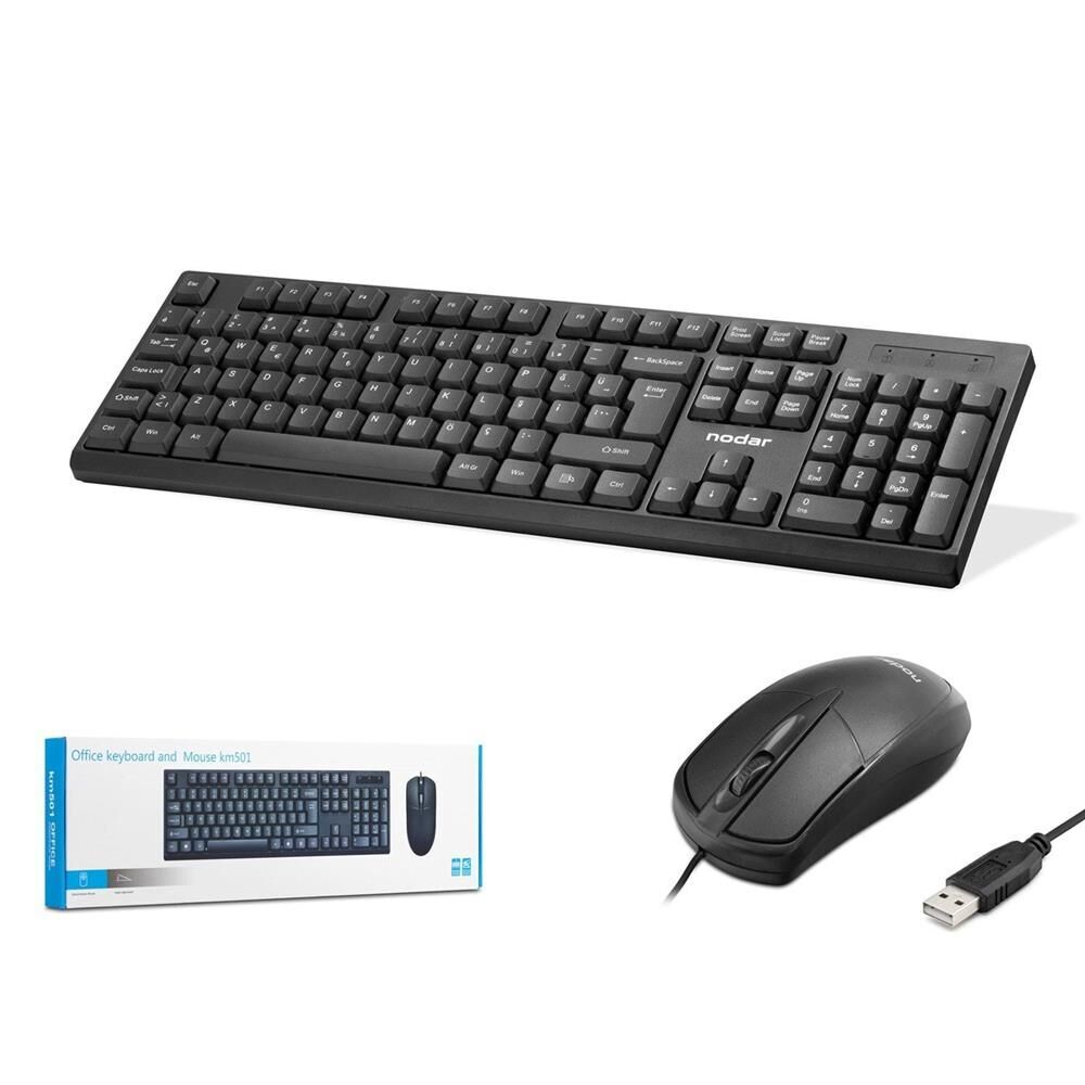 Nodar Km501 Kablolu Klavye ve Mouse Set Q Siyah