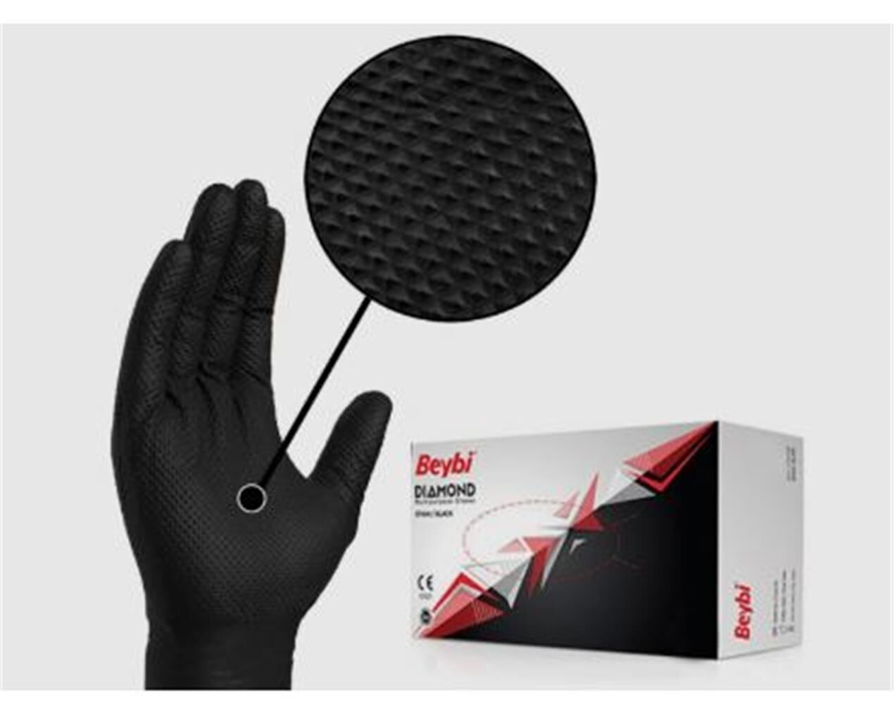 Beybi Diamond Pudrasız Kalın Siyah Nitril Eldiven XL100 Adet