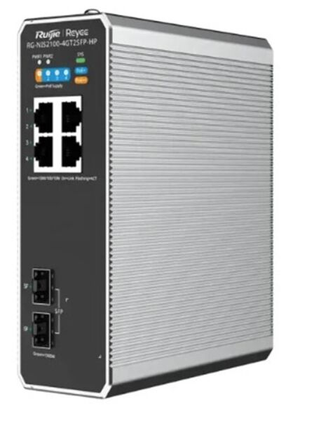 Ruijie RG-NIS21004GT2SFP-HP 4x10-100-1000 PoE+ 2xSFP Port IP40 Harici Güç Kaynağı Endüstriyel Switch