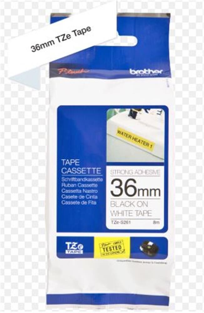 Brother Tze-S261 36 mm Beyaz Üzeri Siyah GüçlüYapışkanlı Laminasyonlu Etiket