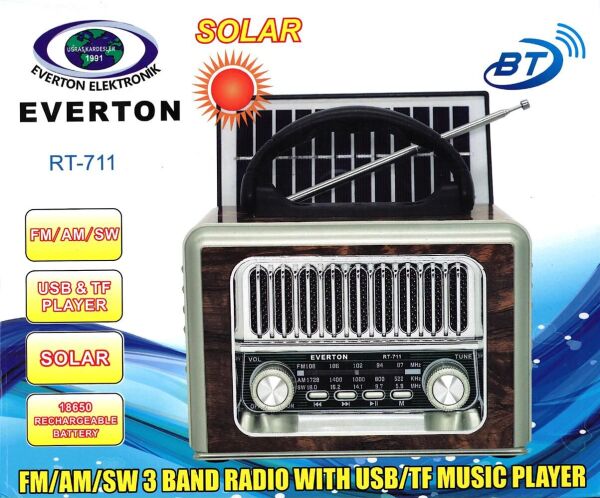 Everton Rt-711-Usb-Tf-Am-Fm-Sw-Tws-Usb Güneş Enerjili  Nostaljik Radyo
