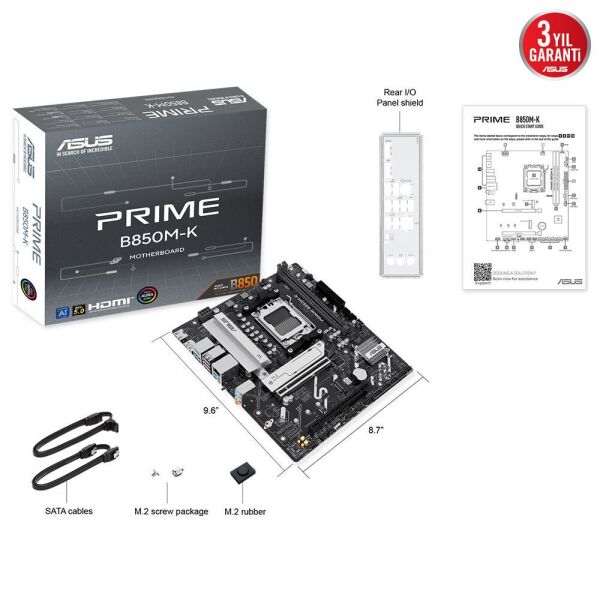 ASUS PRIME B850M-K AM5 DDR5 8400MHZ(OC) HDMI mATX ANAKART
