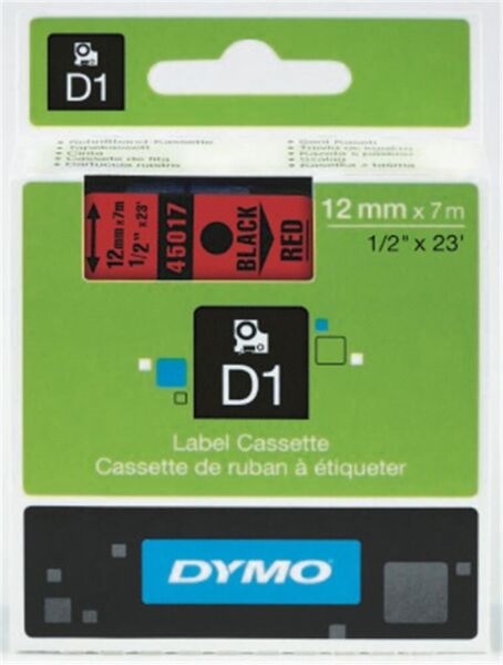 DYMO S0720550 D1 Yedek Şerit, 12 mm x 7 mt, Kırmızı- Beyaz (450652