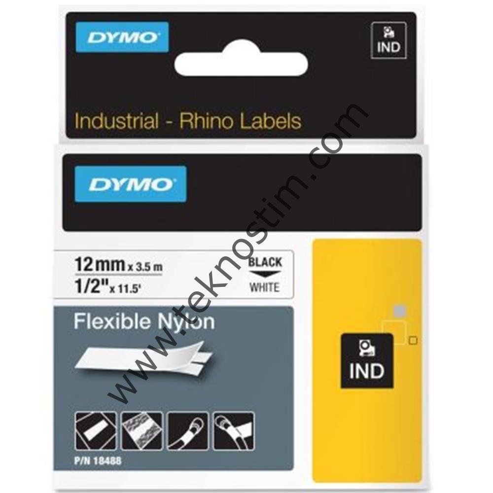 Dymo RhinoPRO Esnek Naylon 12mmx3,5m Beyaz-Siyah 18488