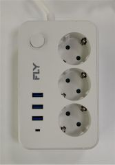 Fly 3406-01 3lü Anahtarlı 2.1A 3Usb Şarj Çıkışı 2mt Anahtarlı  Akım Korumalı Priz Çocuk Koruması