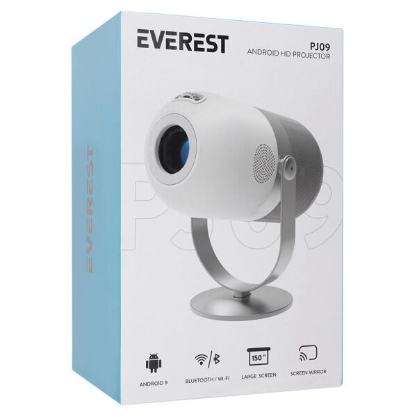 Everest PJ09 Beyaz Mini Taşı 1280-720P 4500 Lüm 150 ANSIL Android 9.0 Ekran Yansıtma HD Projek
