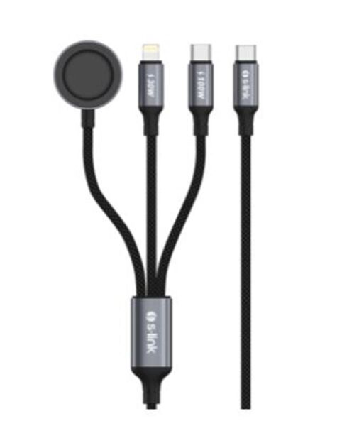 S-link Armor CLW-01 100W 1.2m Type-C to Type-C Lightning  Siyah Hızlı Şarj Kablosu