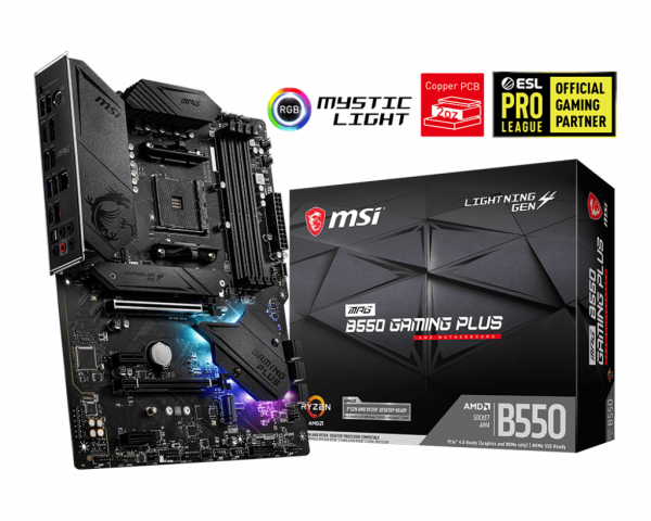 MSI MPG B550 GAMING PLUS DDR4 4400MHZ 1XHDMI 1XDP 2XM.2 USB 3.2 ATX AM4 (AMD AM4 5000/4000G/3000 SERİLERİ İLE UYUMLU)