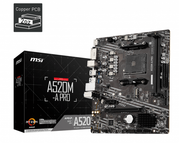 MSI A520M-A PRO DDR4 4600MHZ 1XHDMI 1XDVI 1XM.2 USB 3.2 MATX AM4 (AMD AM4 5000/4000/3000 SERİLERİ İLE UYUMLU)