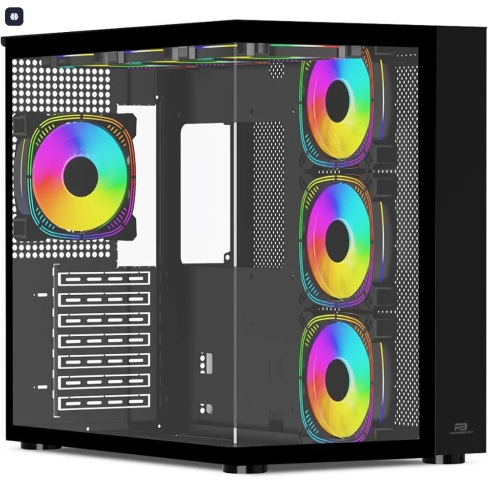 PowerBoost PB-SS02B Sea View USB 3.0, ATX 7 x ARGB Fanlı, Siyah Kasa (PSU Yok)