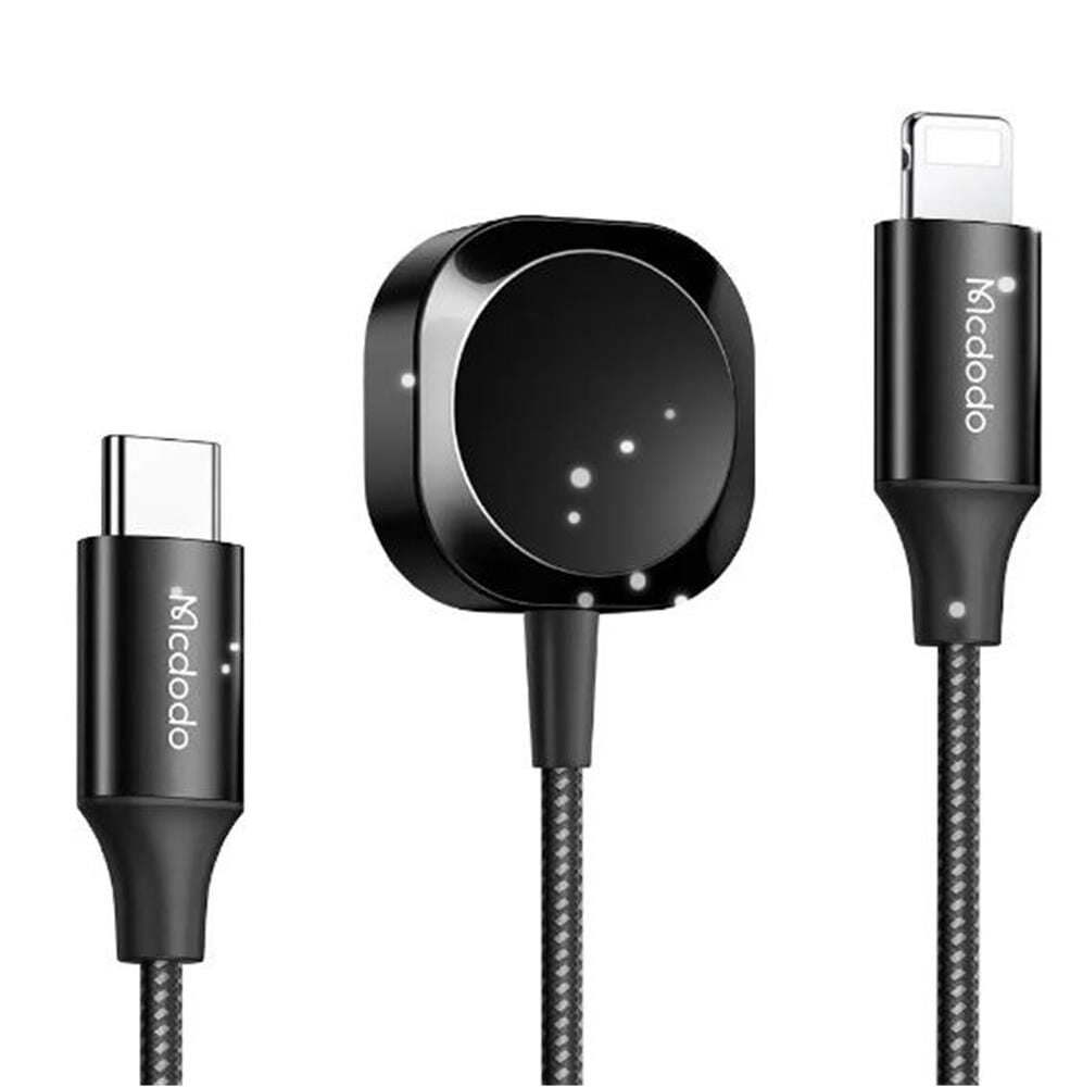 MCDODO CH-2980 Manyetik Apple Watch & Type-C to Lightning Kablosuz Şarj Cihazı -Siyah