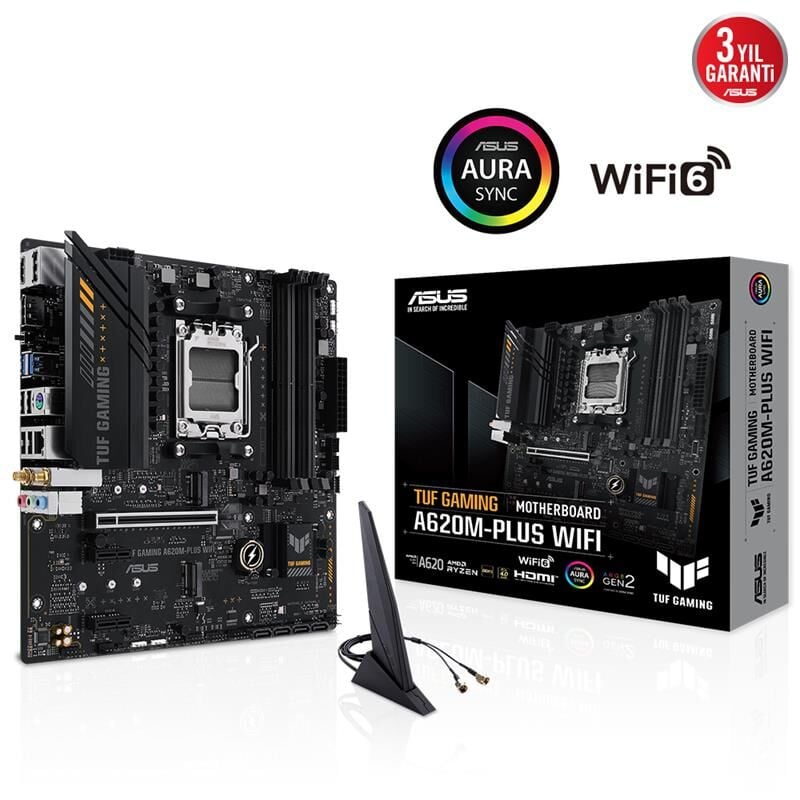 ASUS TUF GAMING A620M-PLUS WIFI DDR5 6400MHZ 1XHDMI 2XDP 2XM.2 USB 3.2 MATX AM5 (AMD AM5 9000/8000/7000 SERİ İLE UYUMLU)