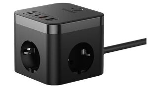 Baseus Pow Cube 7 Port 1.5m 30W Siyah Şarj Adaptörü (E00066400117-00)