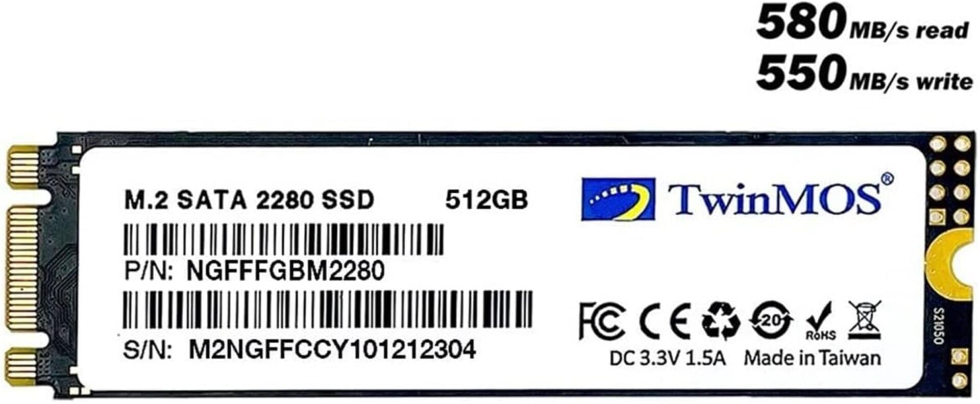 TwinMOS 512GB NGFFFGBM2280 M.2 2280 SATA3 SSD (580Mb-550Mb-s) 3DNAND Ssd Disk