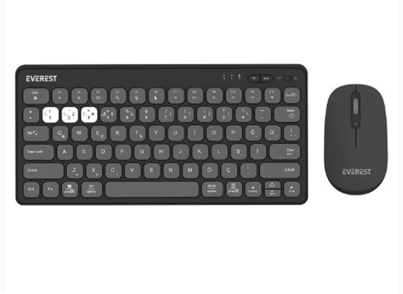 Everest LUMI KM-BT903 Gri 3in1 3 BT + 2.4 1600dpi  Q 4 Cihaz Bağlantılı Kablosuz Klavye + Mouse Set