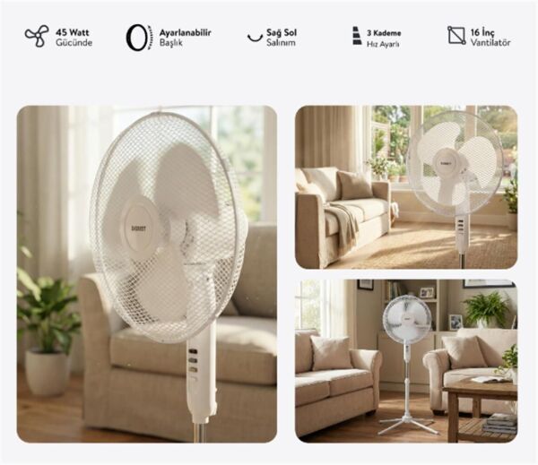 Everest FAN10 Valora Air Beyaz-Gri 16 Maks 45W 3 Kademe 1200RPM Yıldız Ayak 5 Bıçaklı Vantilatör