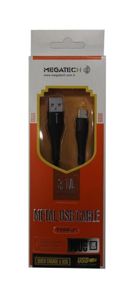 Megatech 3.1A  20w 1mt Örgülü Hasır A Serisi Usb To Typ-c Data Kablosu Gri-Siyah