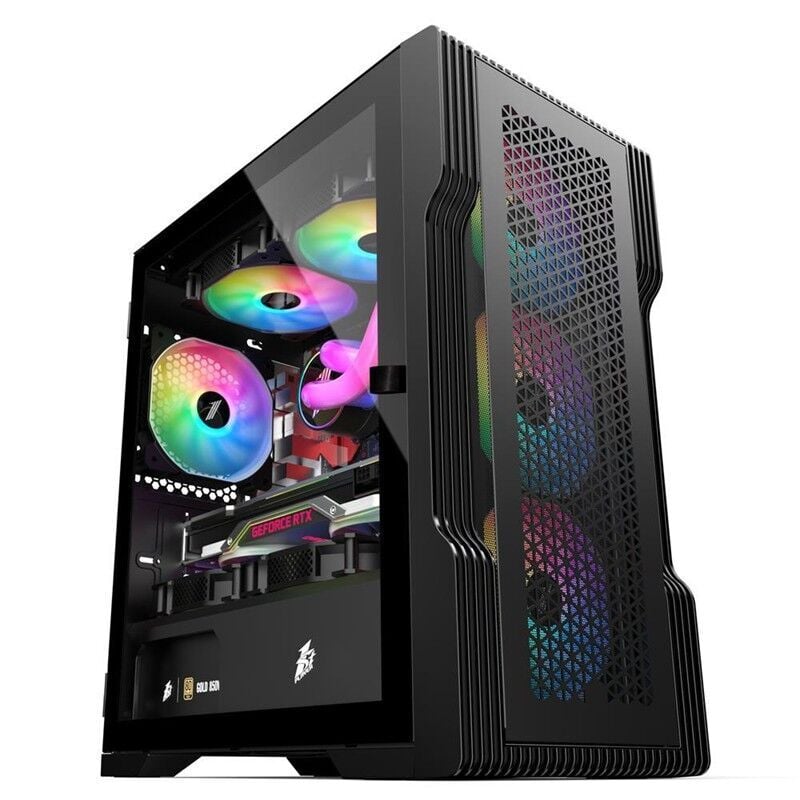 1ST PLAYER TRILOBITE T3 SİYAH 600W 80+ ARGB 4X12CM FAN TEMPERLİ CAM MESH USB 3.0 M-ATX KASA