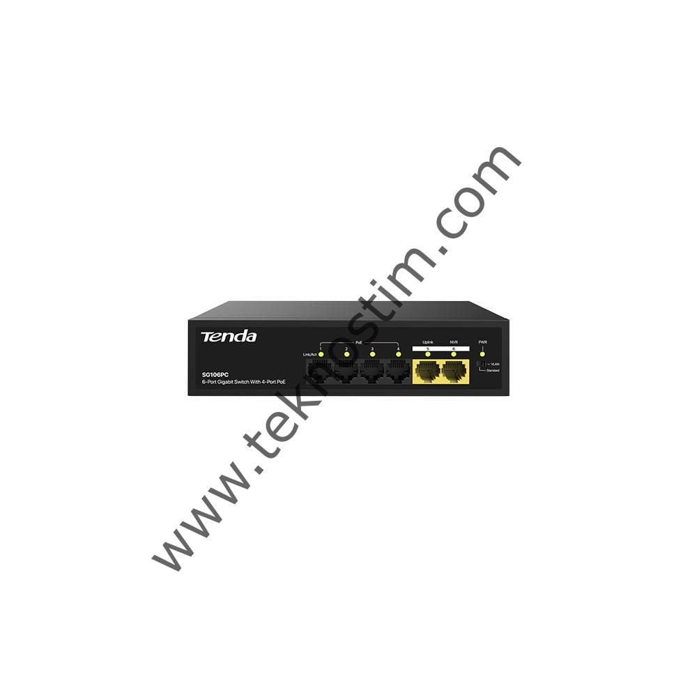 Tenda SG106PC 6 Port 4 Port Poe+ 10-100-1000 Mbps + 2 Port Uplink Switch Çelik Kasa Rack Mount