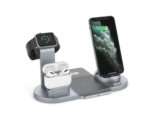 Qgeem QG-WC03SG 10W 4in1 Univer Kablosuz QC3.0  Apple&And Uyumlu 2xTelefon,iwatch,Earpods Uzay Gri