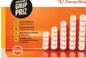 TUNCMATIK POWERSTRIP5 5 li 5m IEC 66884-1:2022 Standartı, FR(Alev Almaz)anahtarlı grup priz