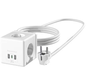 S-link PRZ04 4 Soketli 2 USB 1 Type-C PD20 2M 306 Joule Tam Bakır Küp Beyaz Akım Korumalı Priz