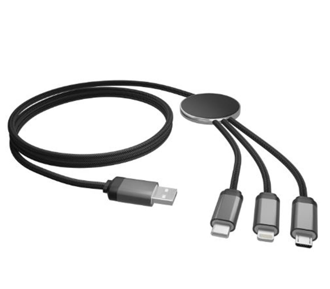 S-link SL-CP110 1m 2A MicroUSB+Lightning+TypeC 3 in 1 LED Logolu Şarj Kablosu